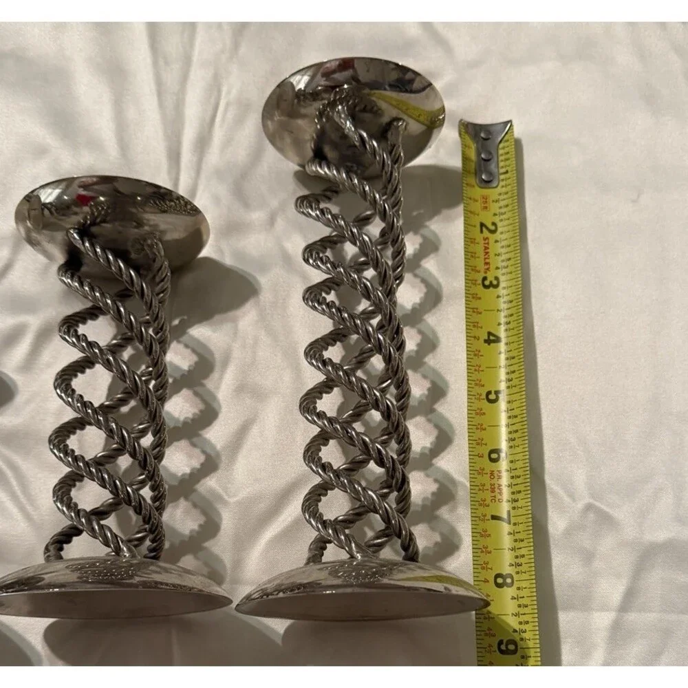 Lot of 3 Vintage Twisted Wire Spring Taper Candlestick Holder MCM